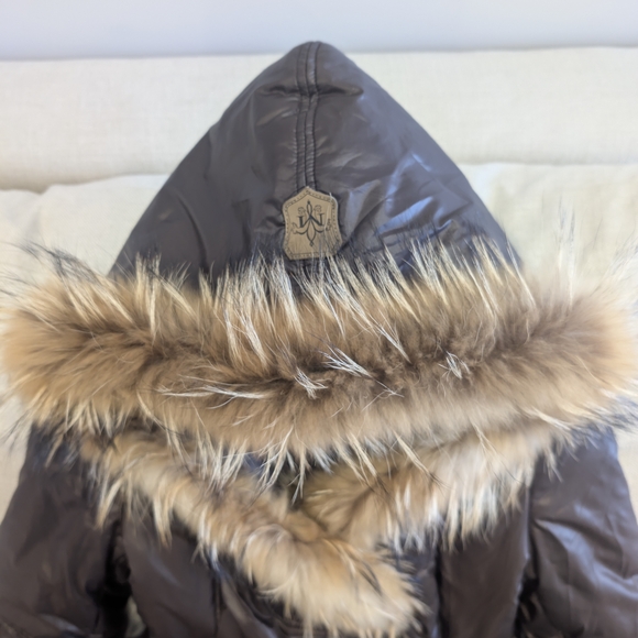 Mackage Dark Brown Puffer Jacket with Fur Trim - Picture 2 of 7